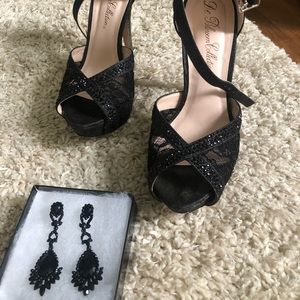 Black lace heels and custom black earrings